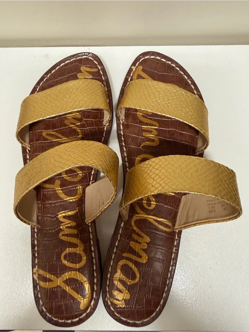 Sam Edelman Gold Double-Strap Slide Sandals